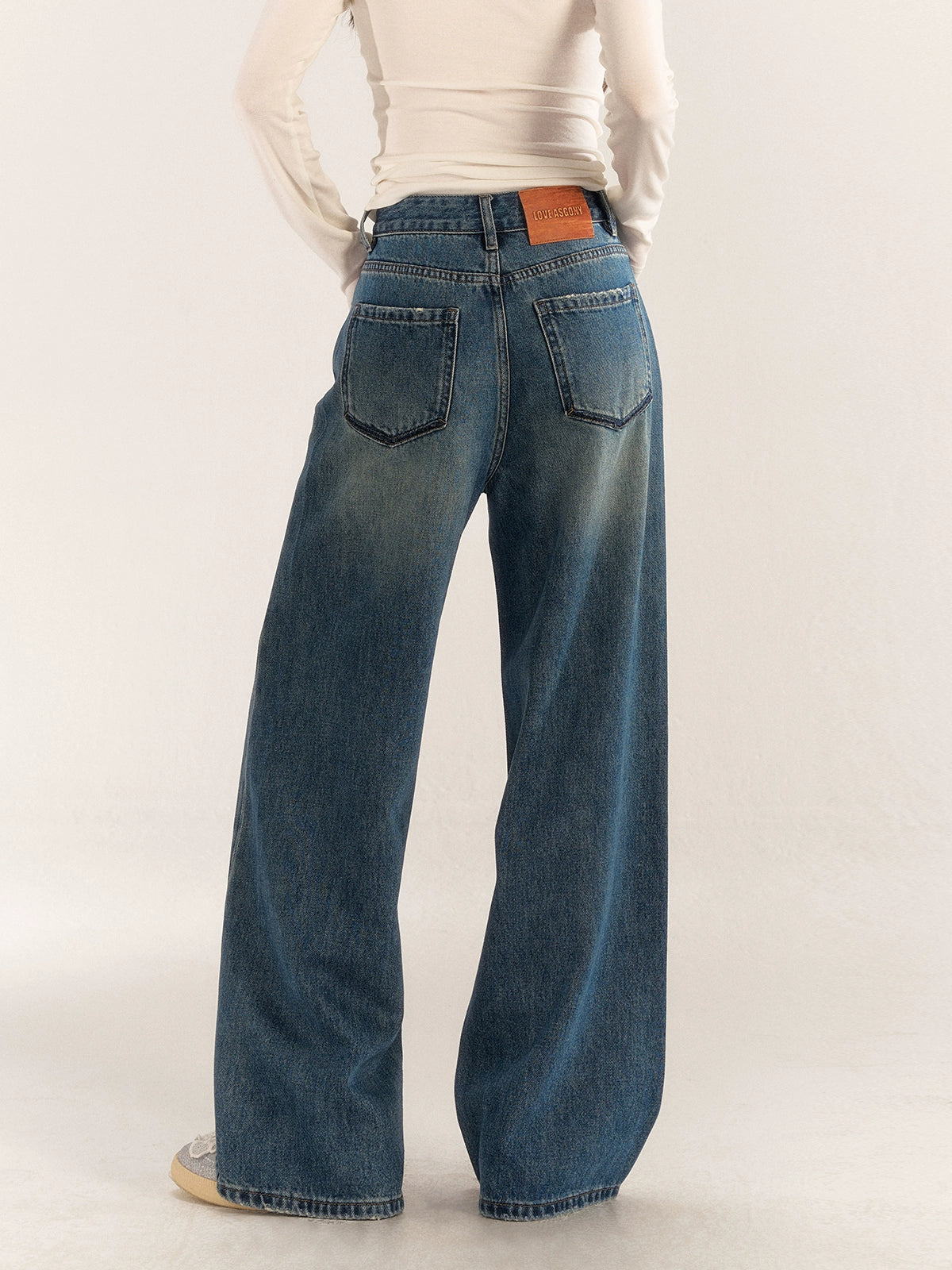 Washed High-Waist Slim Wide-Leg Jeans