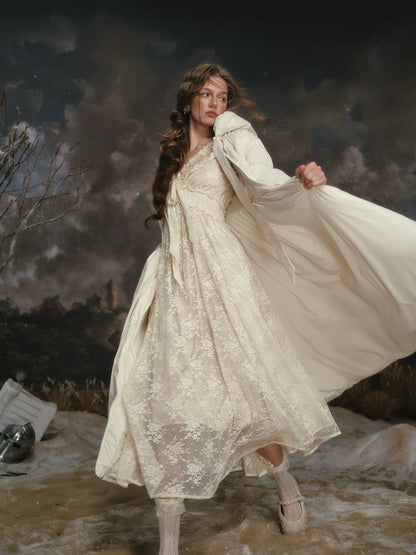 French Tailored Cinched-Waist Long Down Coat