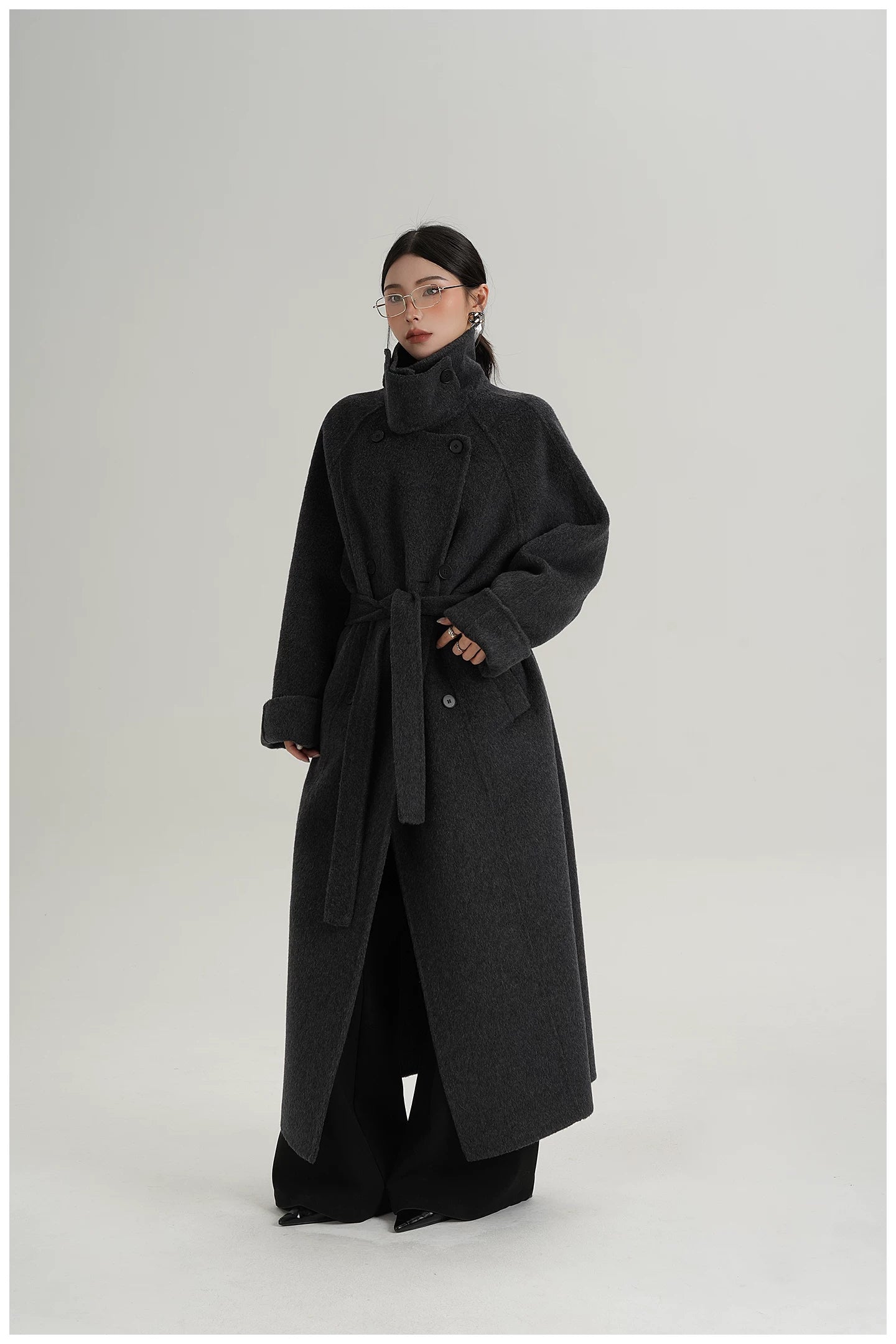 Armor-Collar Long Wool Coat