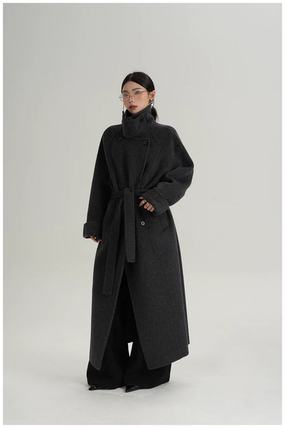 Armor-Collar Long Wool Coat