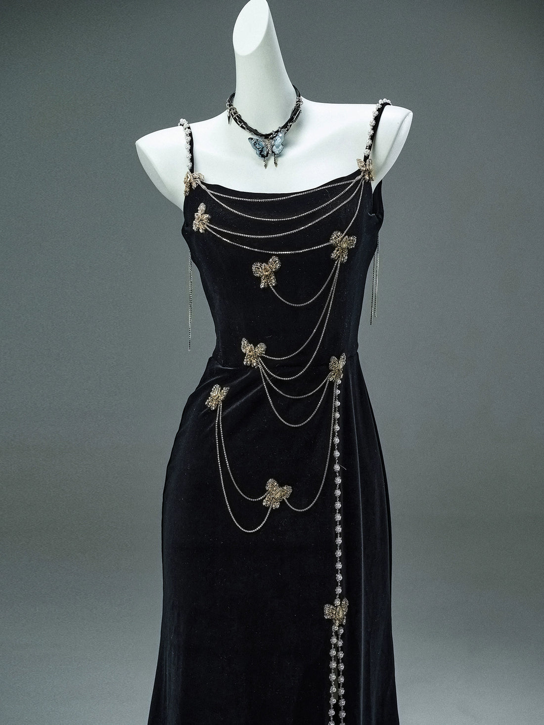 Elegant Black Velvet Couture Gown