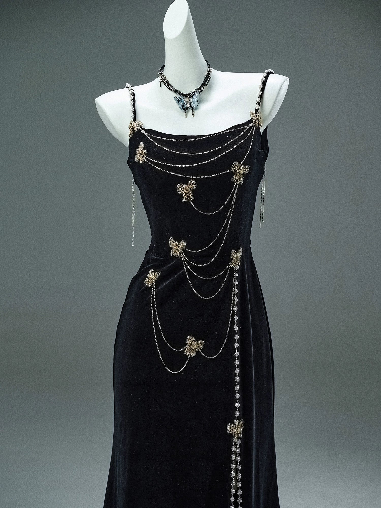 Elegant Black Velvet Couture Gown