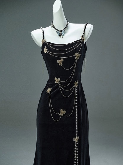Elegant Black Velvet Couture Gown