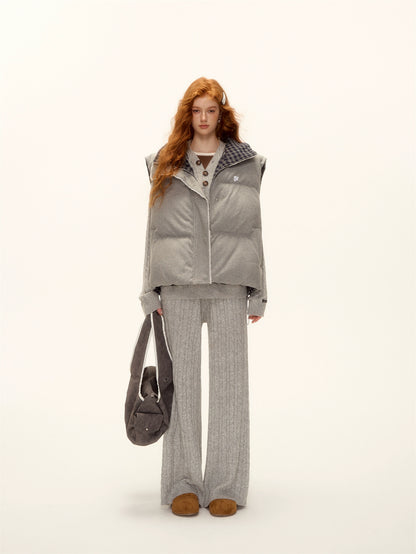 Wool Blend Cable-Knit Hoodie &amp; Wide-Leg Pants Set