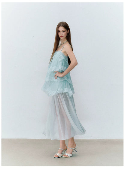 Ethereal Layered Ruffle Camisole &amp; Midi Skirt Set