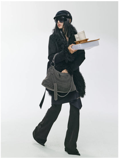 Shearling-Style Mid-Length Belted Duffle Coat