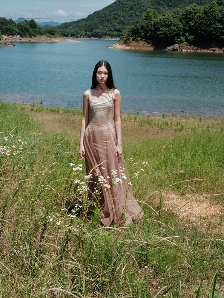 Gradient Mesh Slimming Resort Dress