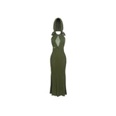 Khaki & Green Tight-fitting Hooded Long Dress - CHINASQUAD