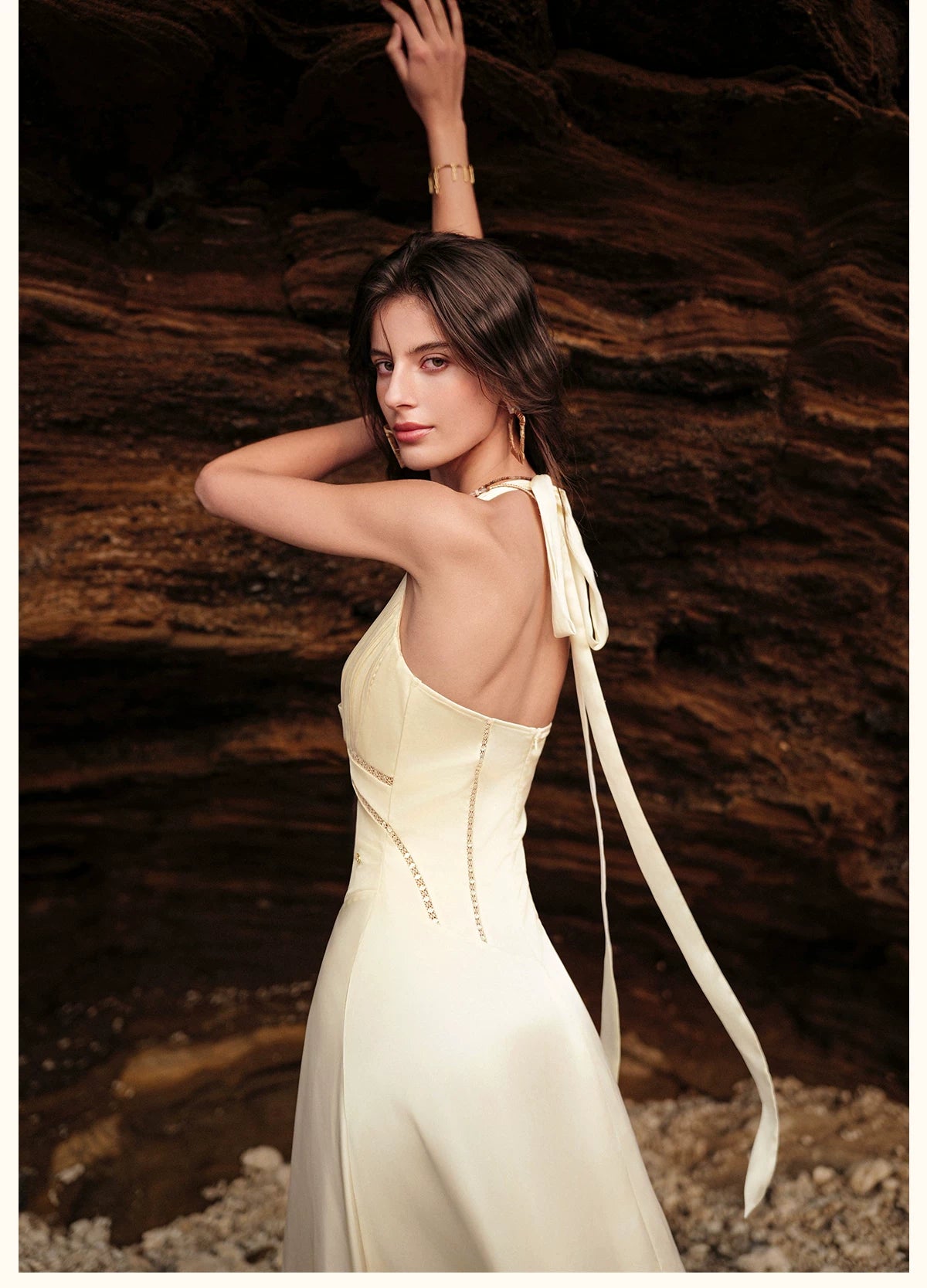 Halter V-Neck Cut-Out Printed Maxi Dress