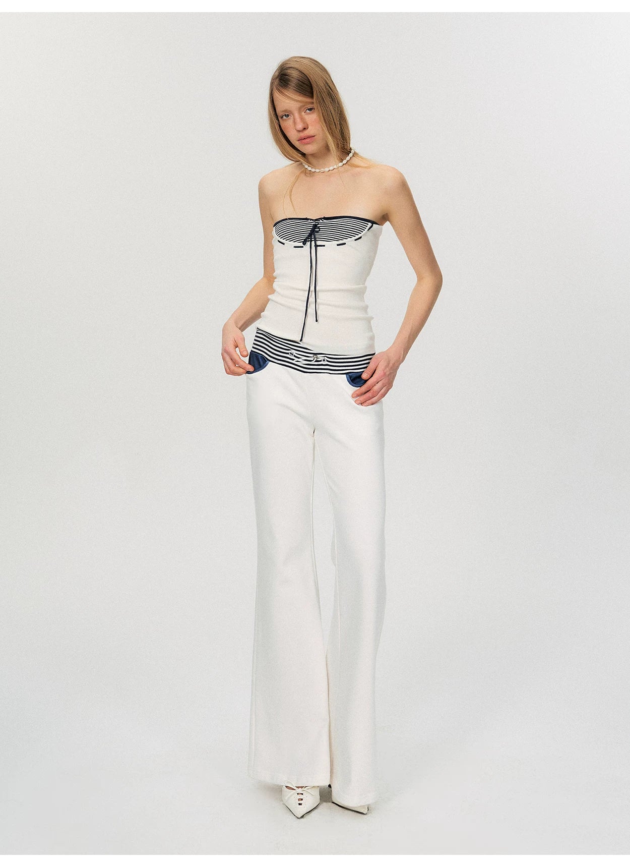 Nautical Stripe Panel Relaxed Flared Pants