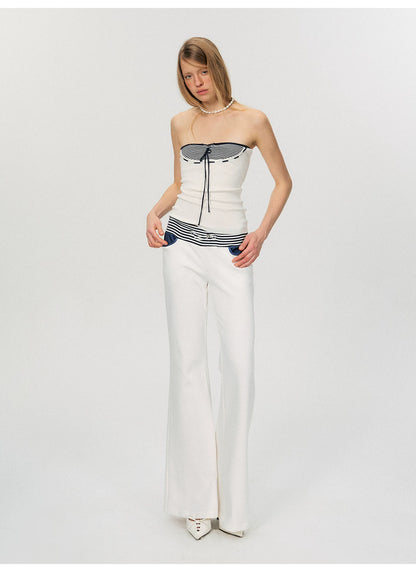 Nautical Stripe Panel Relaxed Flared Pants
