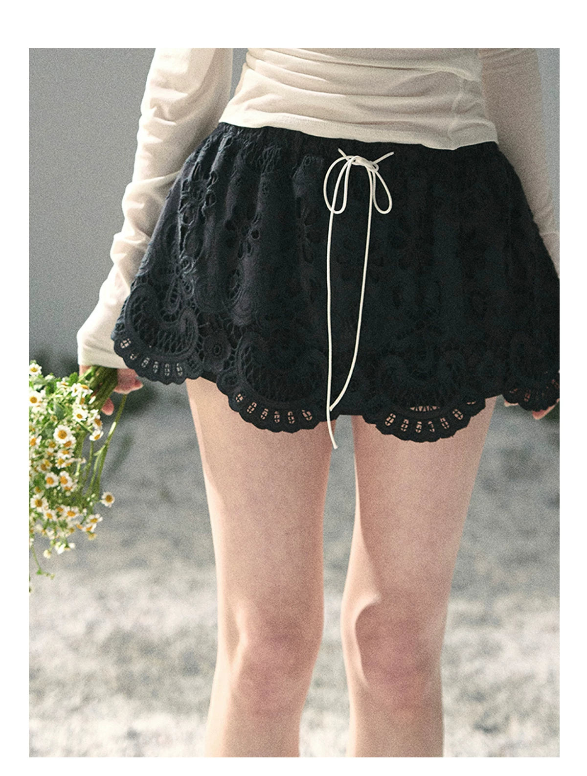 “Lost in Your Embrace” French Floral Cutwork Bubble Mini Skirt