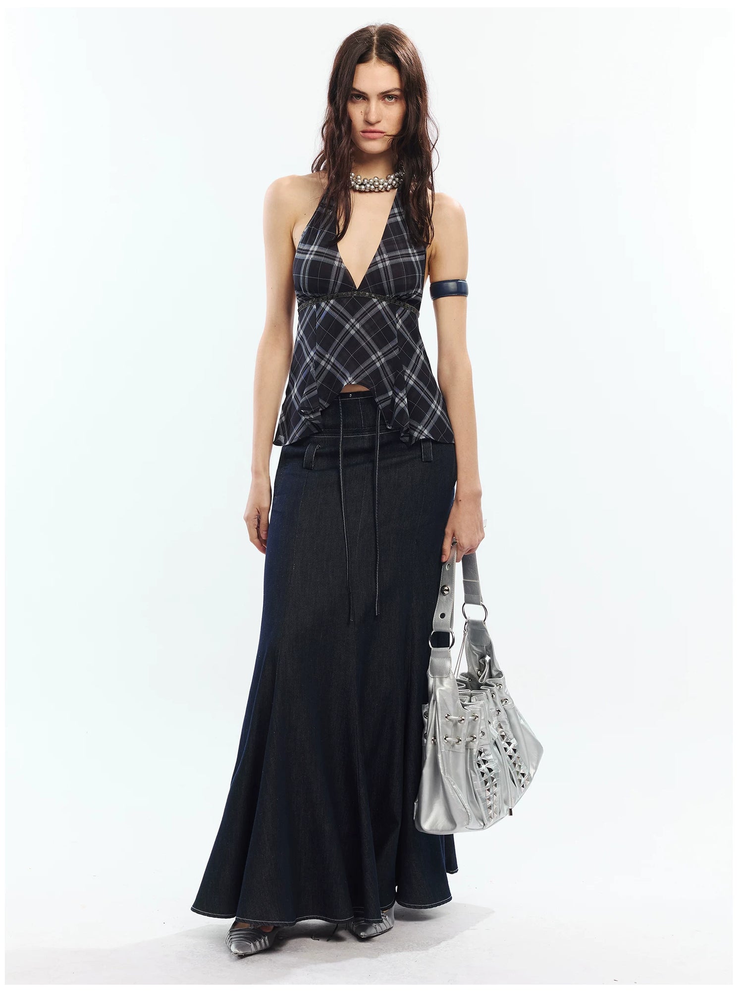 Vintage Embellished Halter Waist-Cinched Camisole