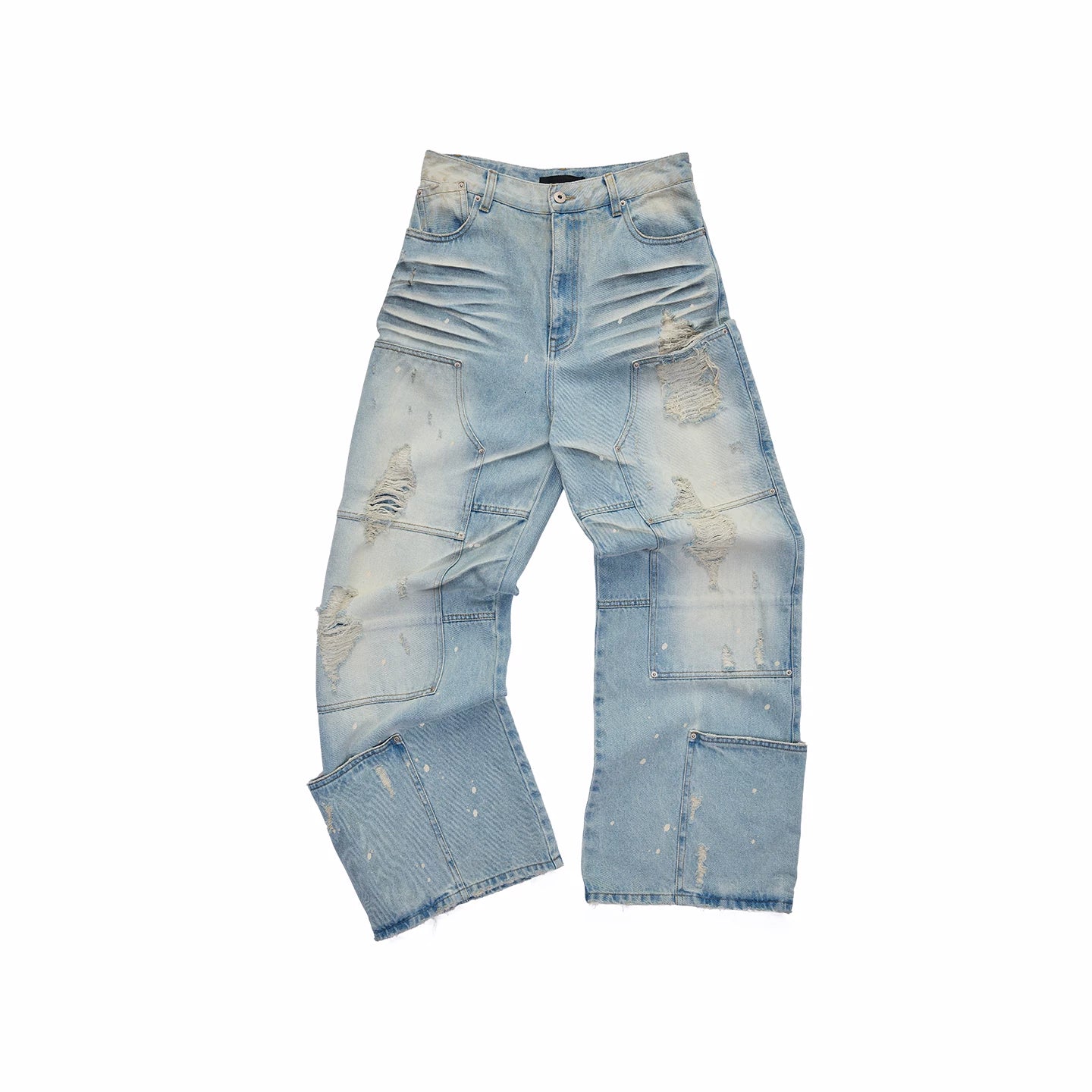 Washed Distressed Low-Rise Straight-Leg Jeans