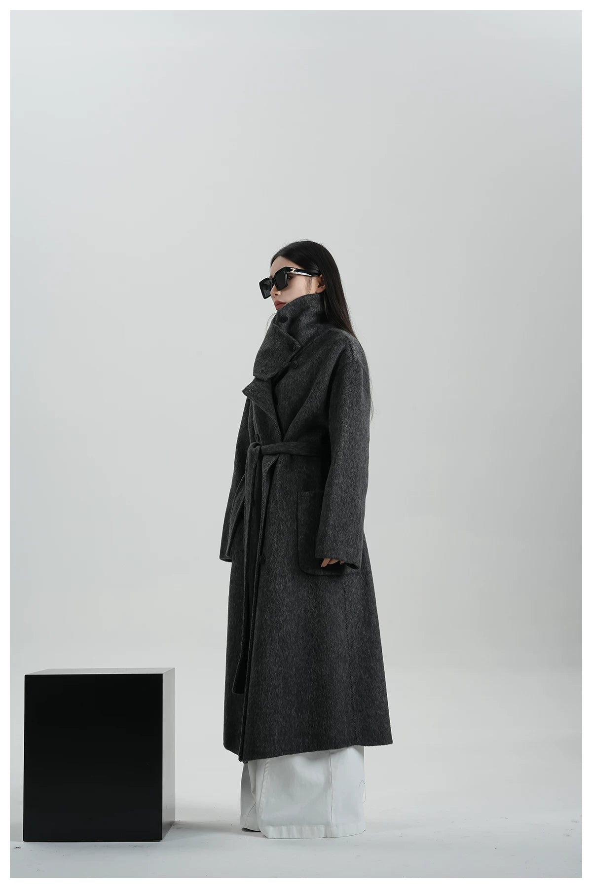 High-Neck Long Wool Coat