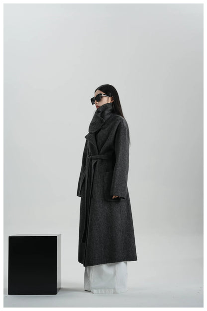 High-Neck Long Wool Coat