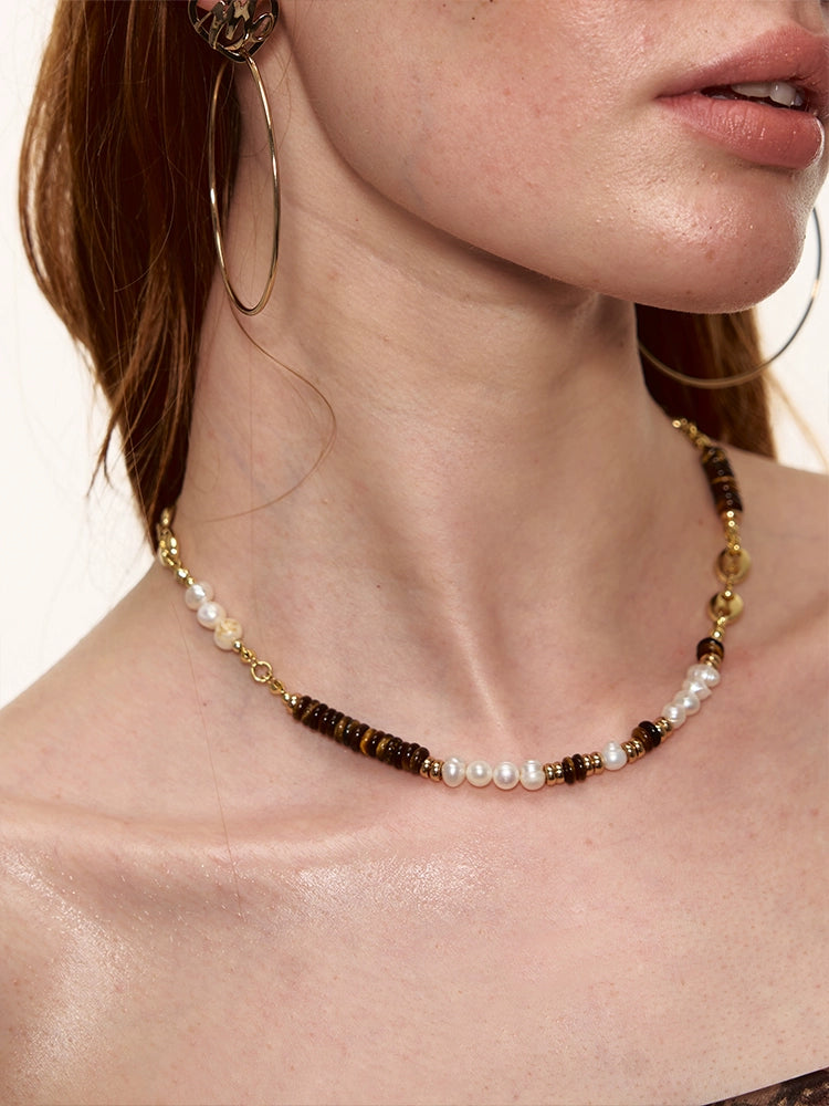 Tiger Eye Baroque Pearl Necklace