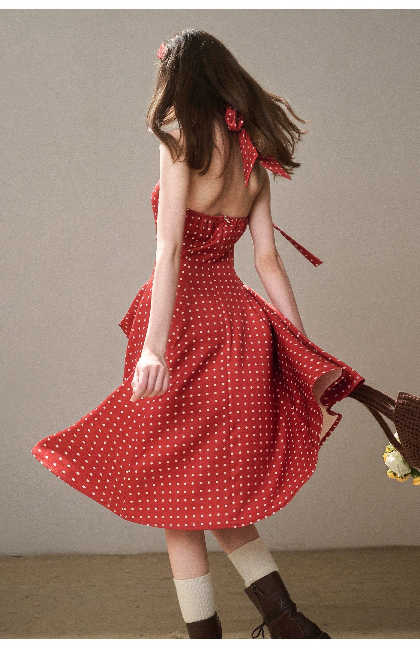 Berry Bordeaux Red Halter Dress