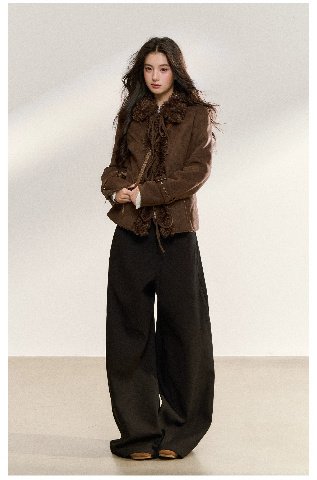 Brown Vintage Shearling Cropped Jacket