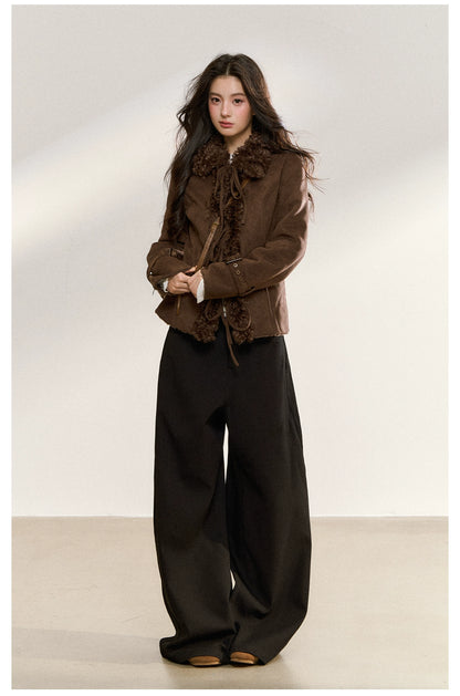 Brown Vintage Shearling Cropped Jacket
