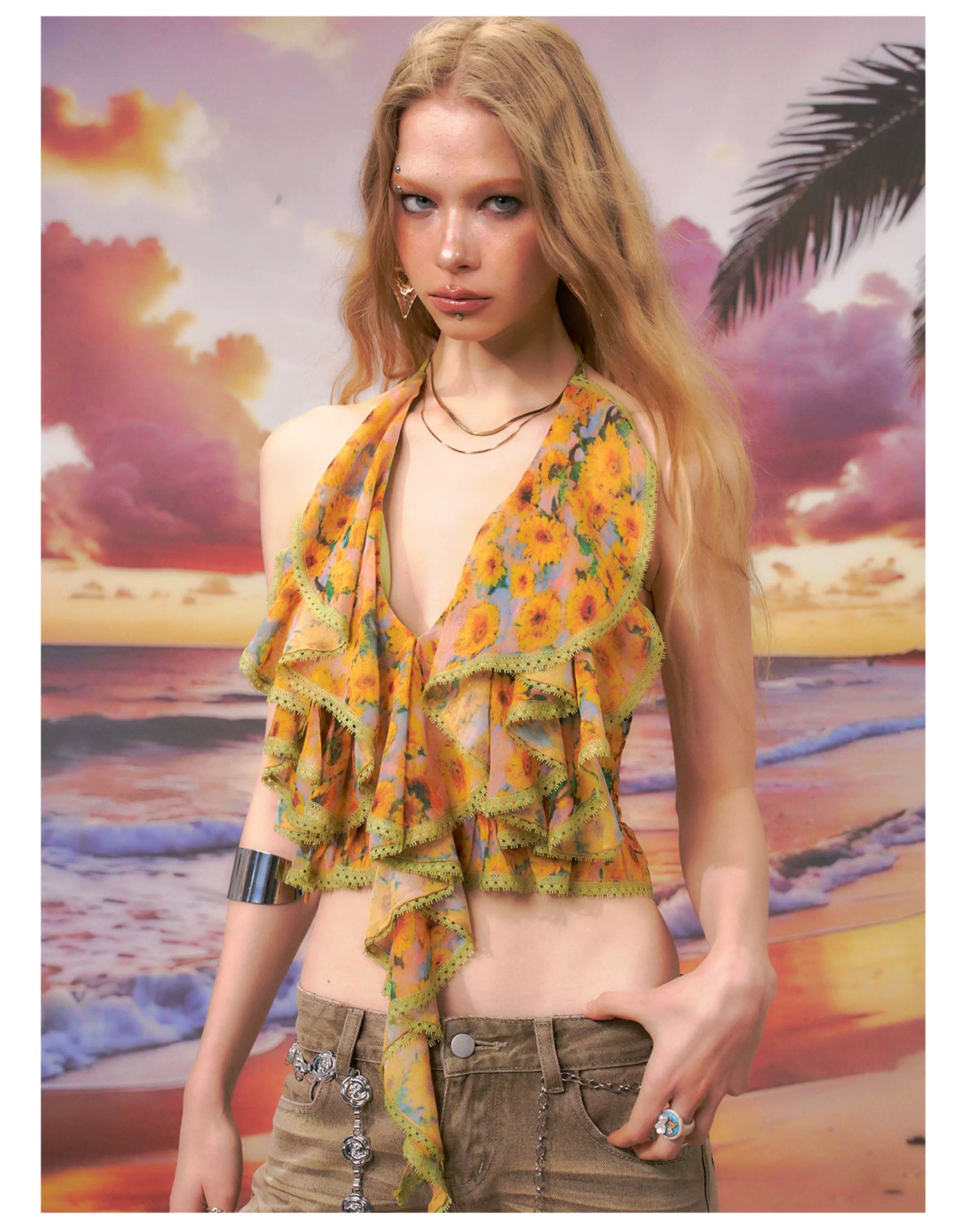 Floral Halter Backless Camisole