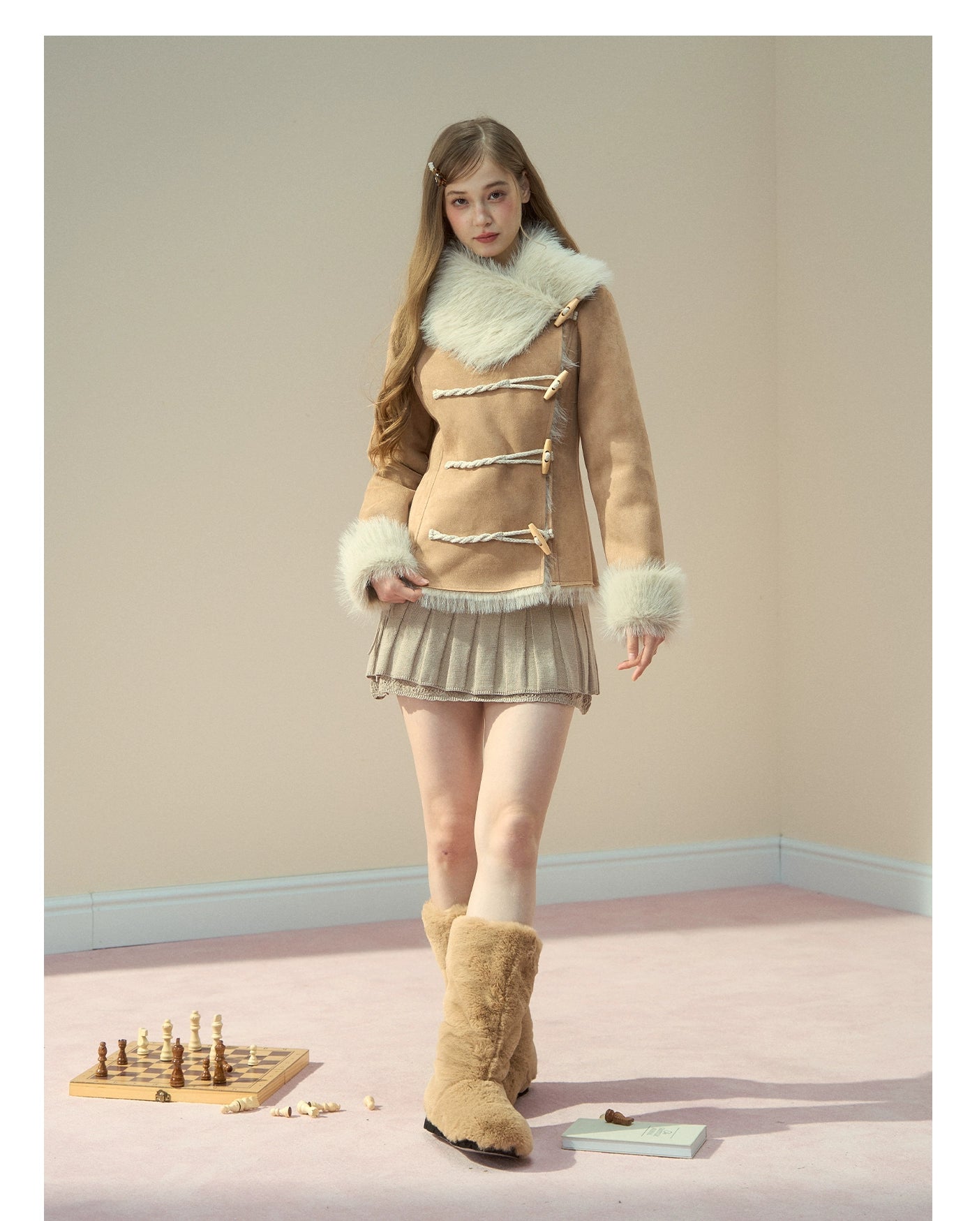 Vintage Suede Faux Fur Toggle Coat
