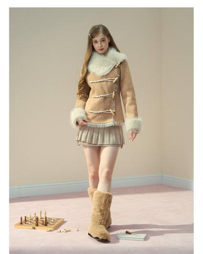 Vintage Suede Faux Fur Toggle Coat