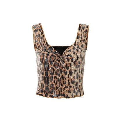 Sequin Leopard Print Slim-Fit Cami Top