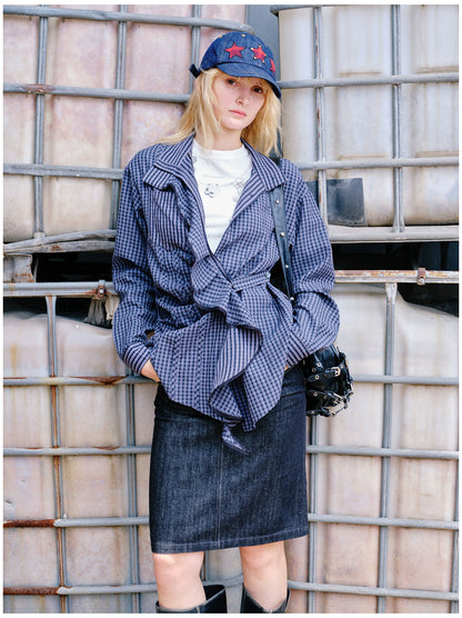 Embroidered Plaid Ruffle-Edge Shirt