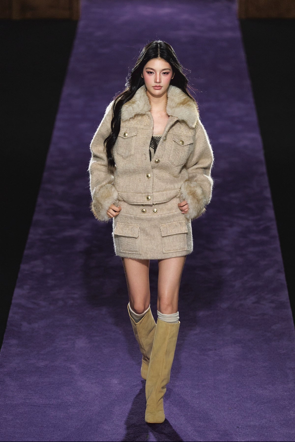 Wool-Blend Textured Check Jacket &amp; Skirt Set