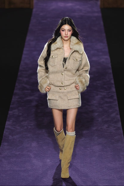 Wool-Blend Textured Check Jacket &amp; Skirt Set