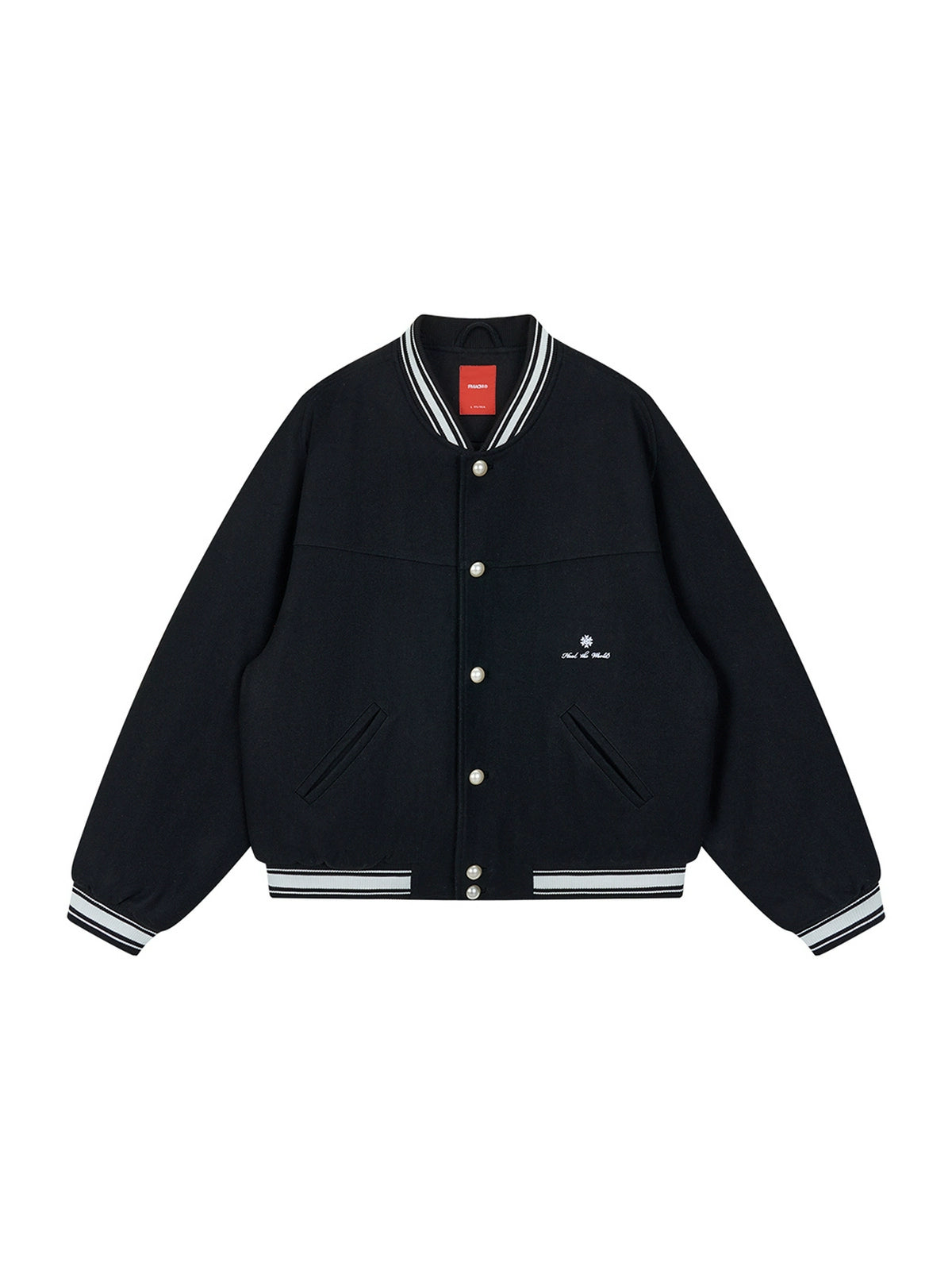 Black Vintage Heavy Wool Baseball Jacket