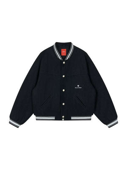 Black Vintage Heavy Wool Baseball Jacket