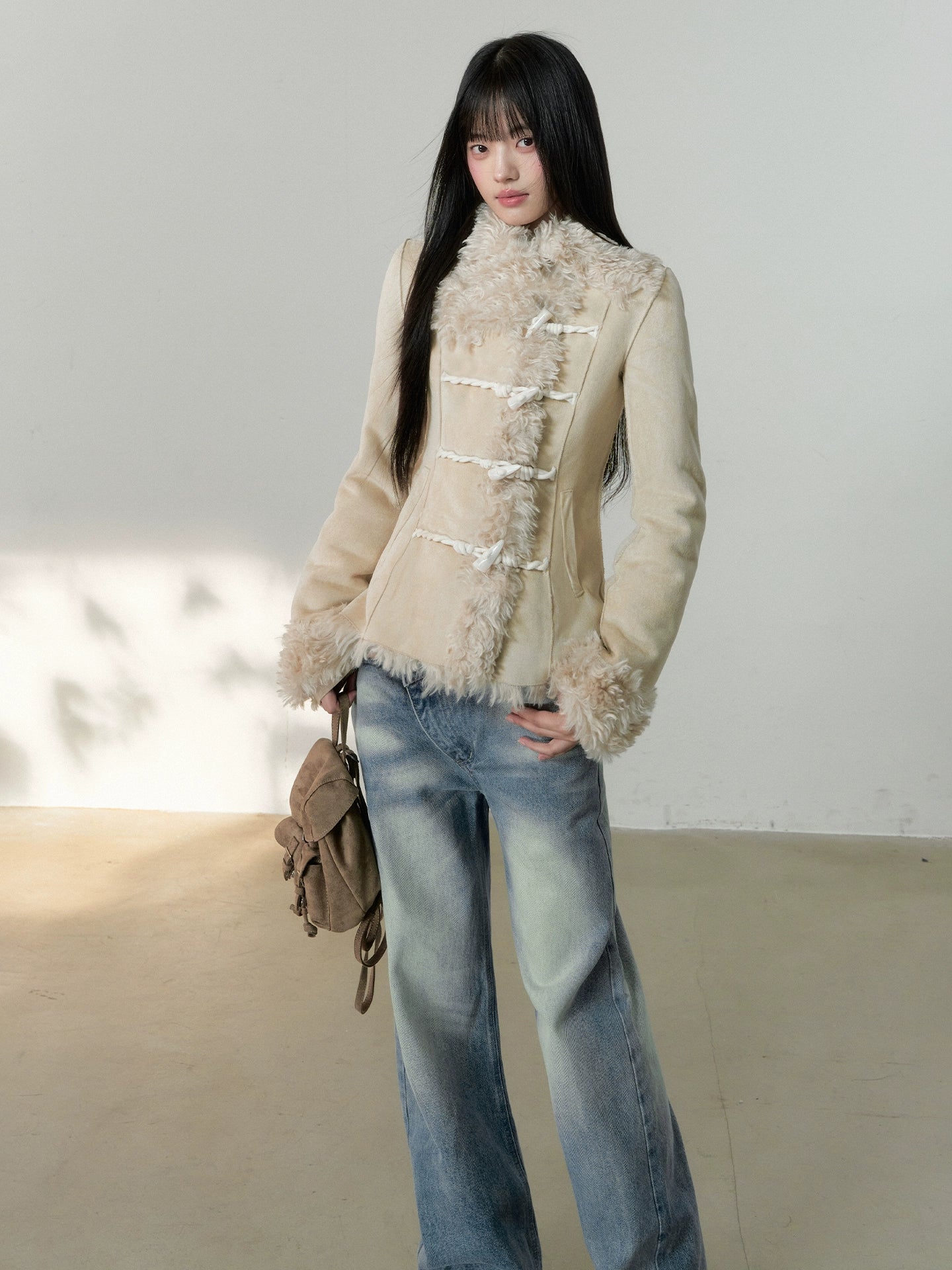 Shearling Lining Suede Duffle Jacket