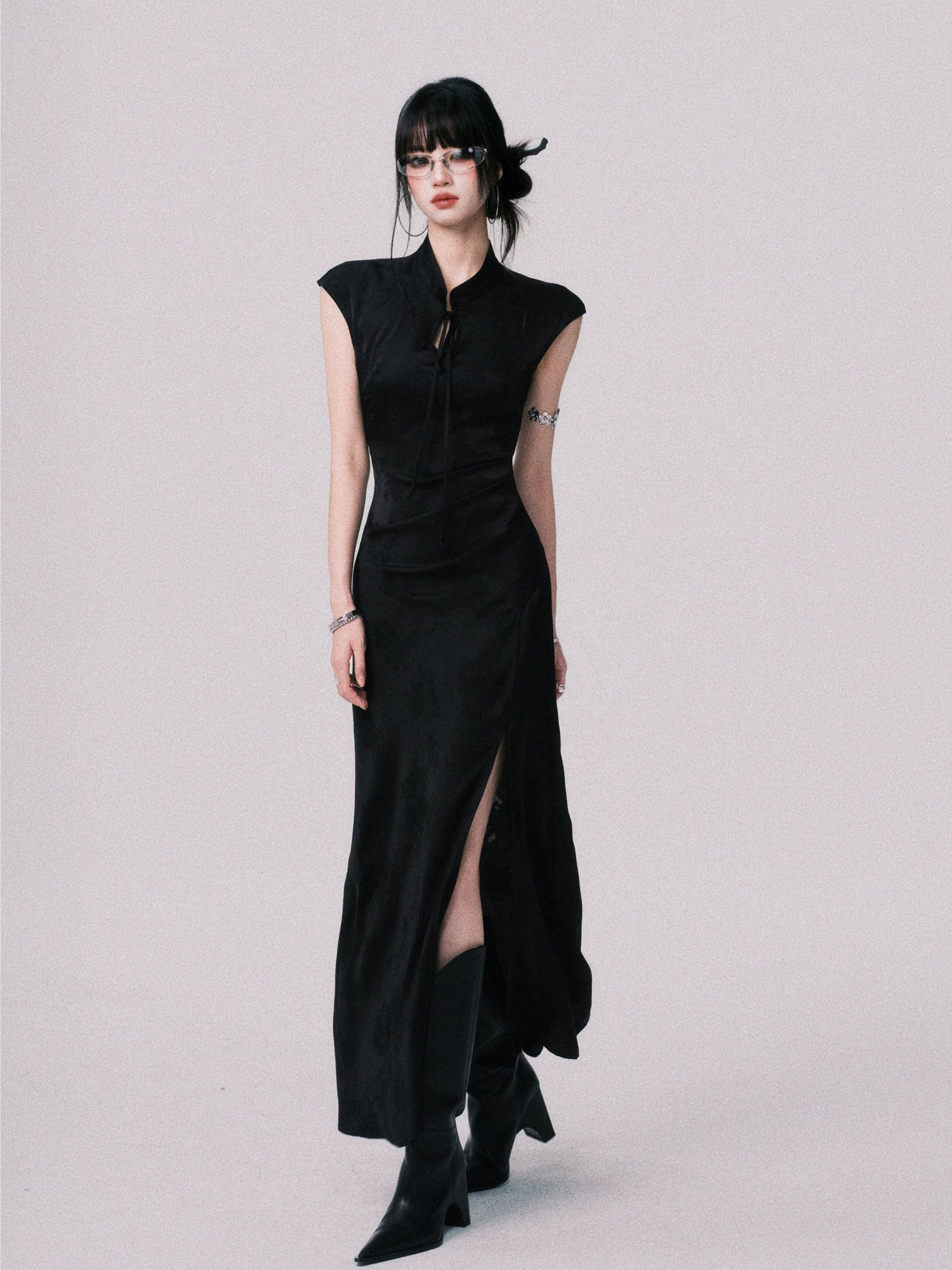 Chinese-Style Slim-Fit Cheongsam Maxi Dress