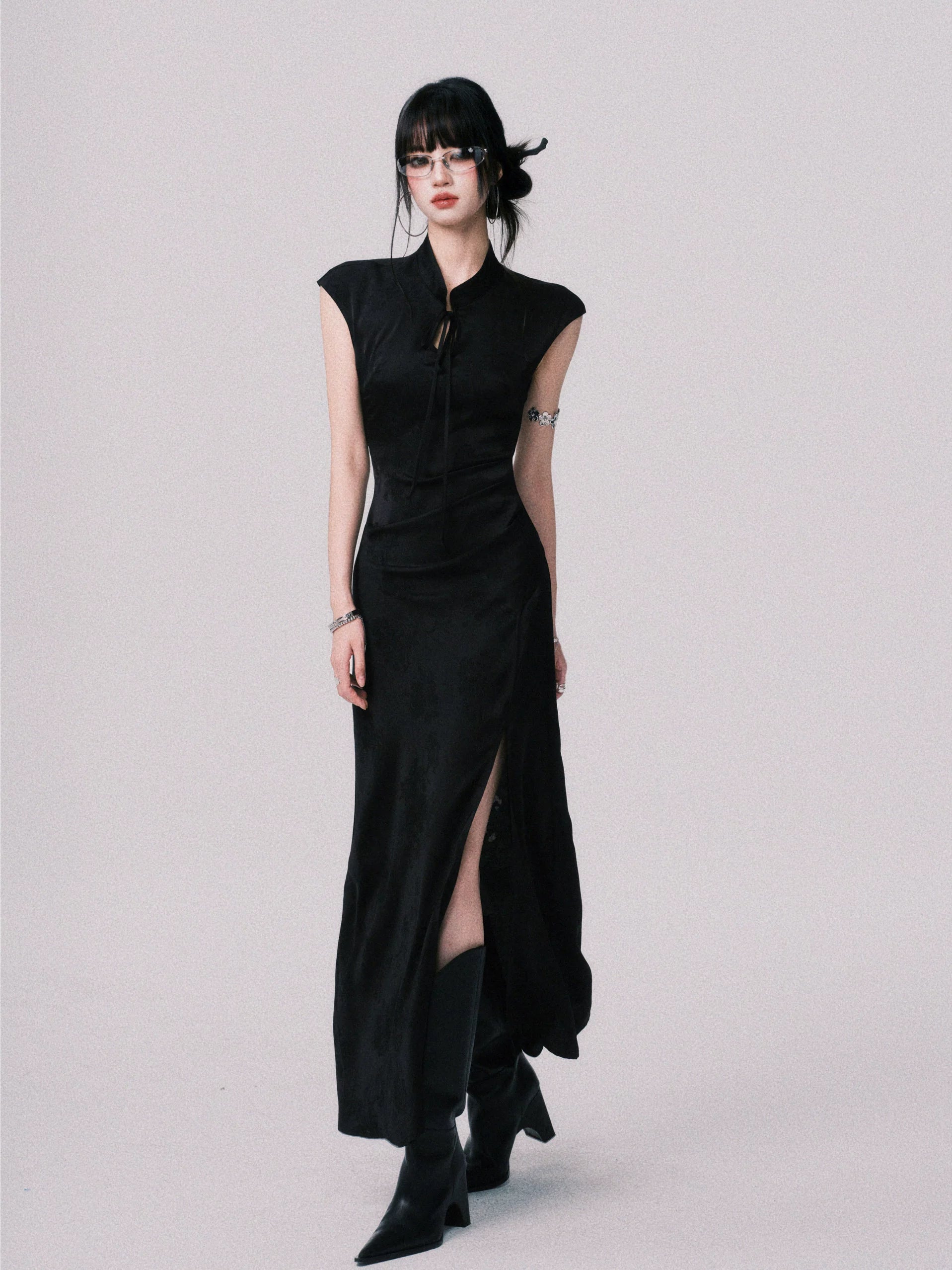 Chinese-Style Slim-Fit Cheongsam Maxi Dress
