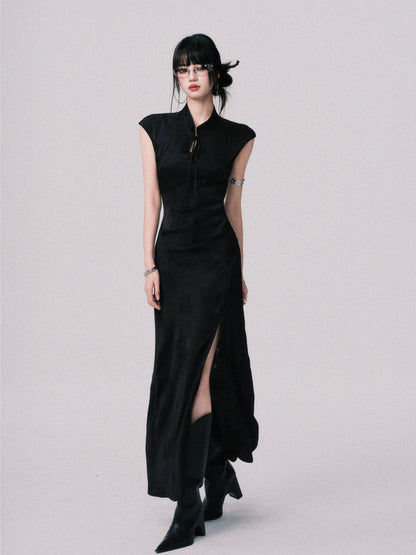 Chinese-Style Slim-Fit Cheongsam Maxi Dress