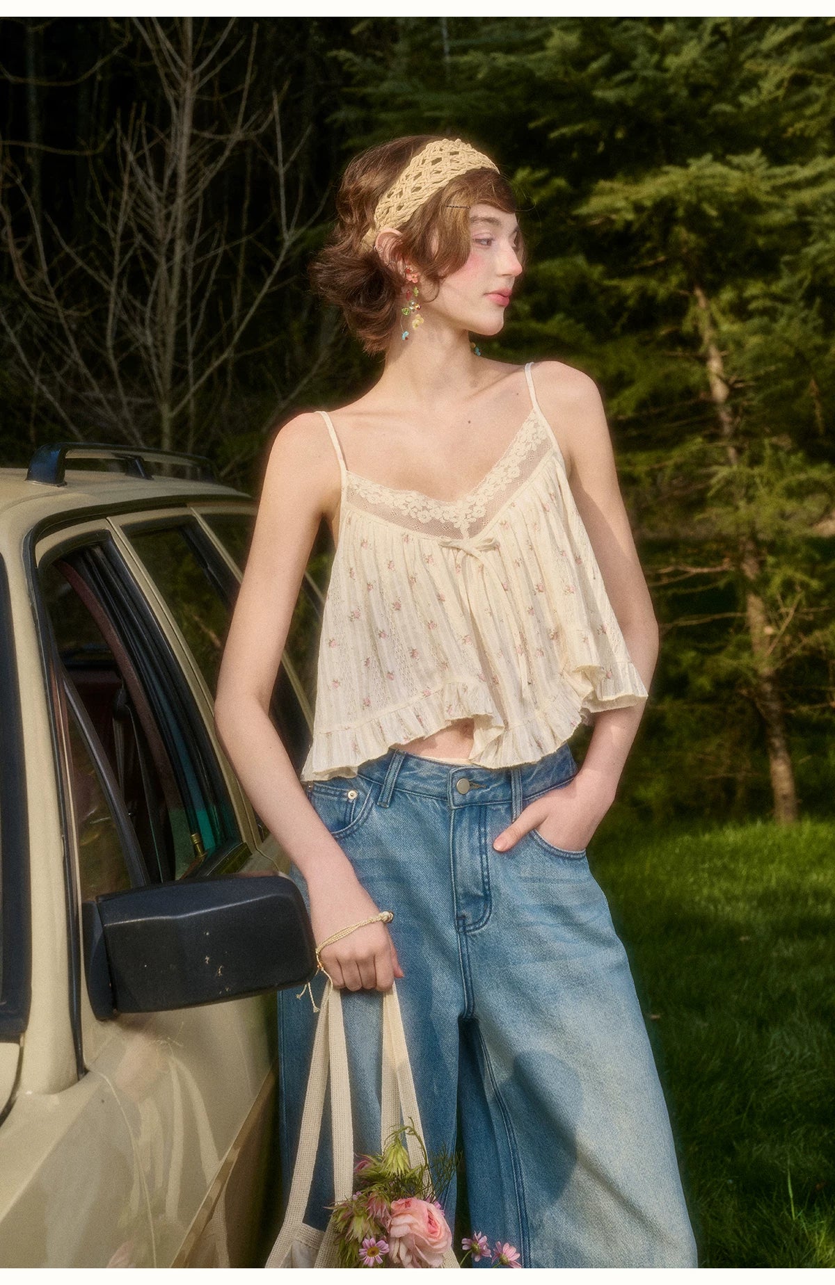 Vintage French Lace Cotton Floral Cami Top