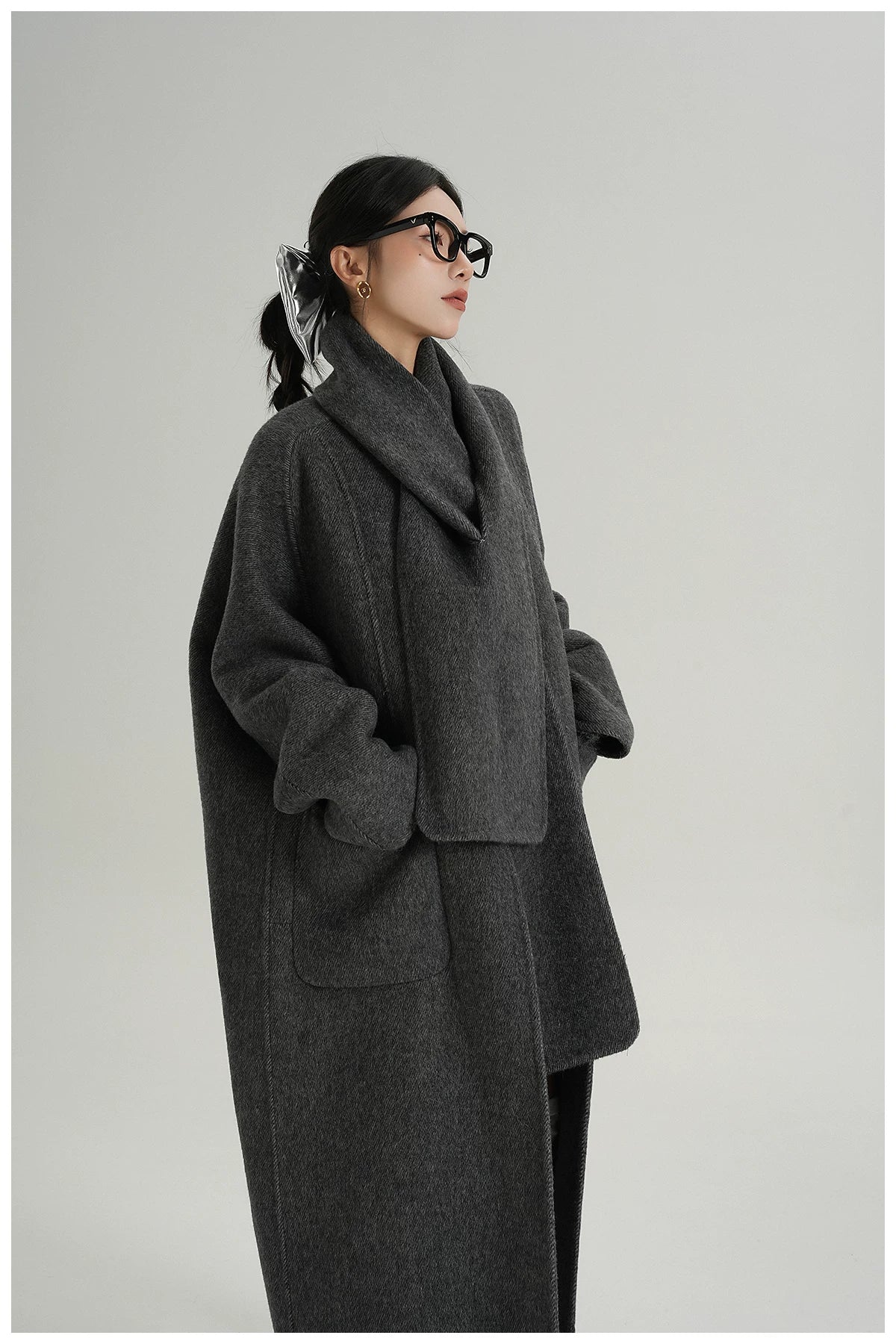 Cape-Style Oversized Long Wool Coat
