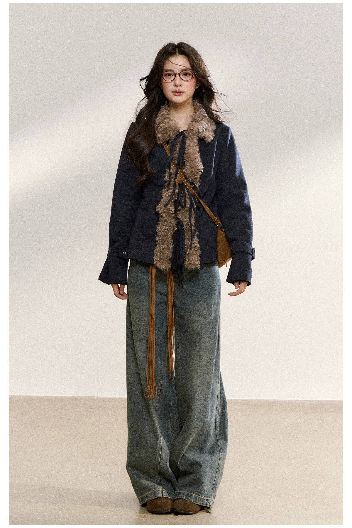 Brown Vintage Shearling Cropped Jacket