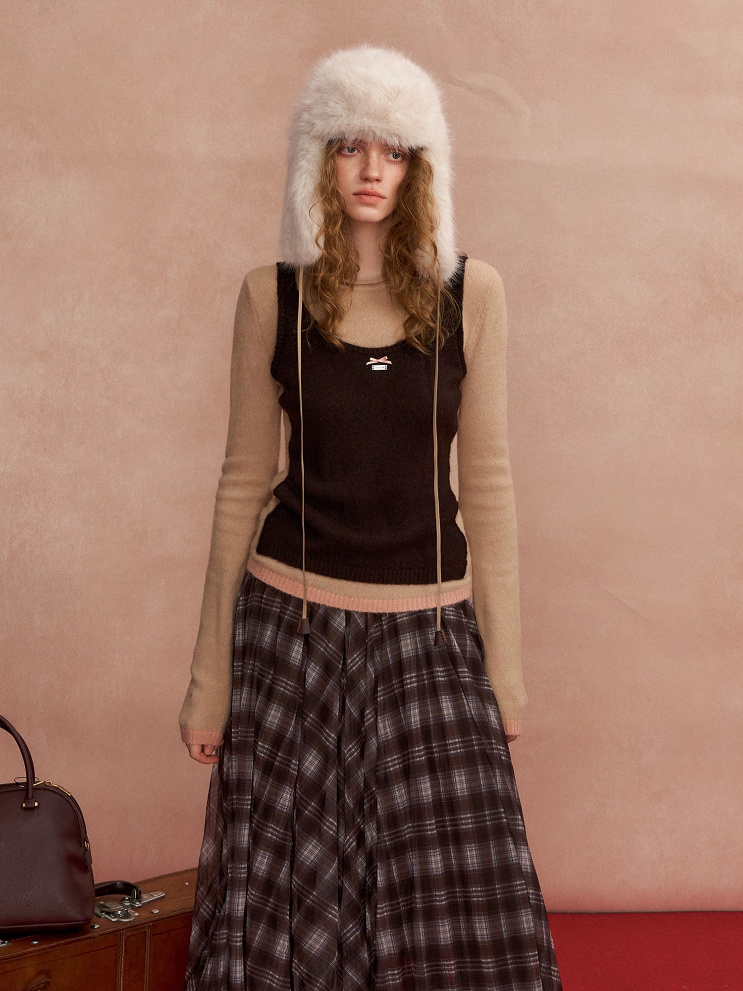 Contrast-Layered Long-Sleeve Knit Turtleneck