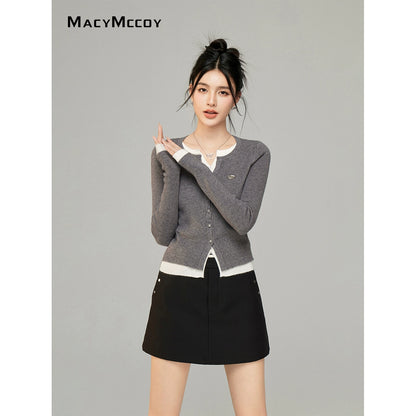 Contrast Layered Knit Cardigan