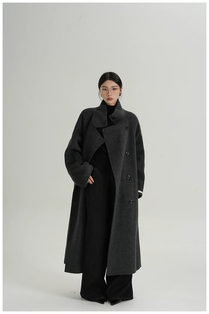 Stand-Collar Long Wool Double-Faced Coat