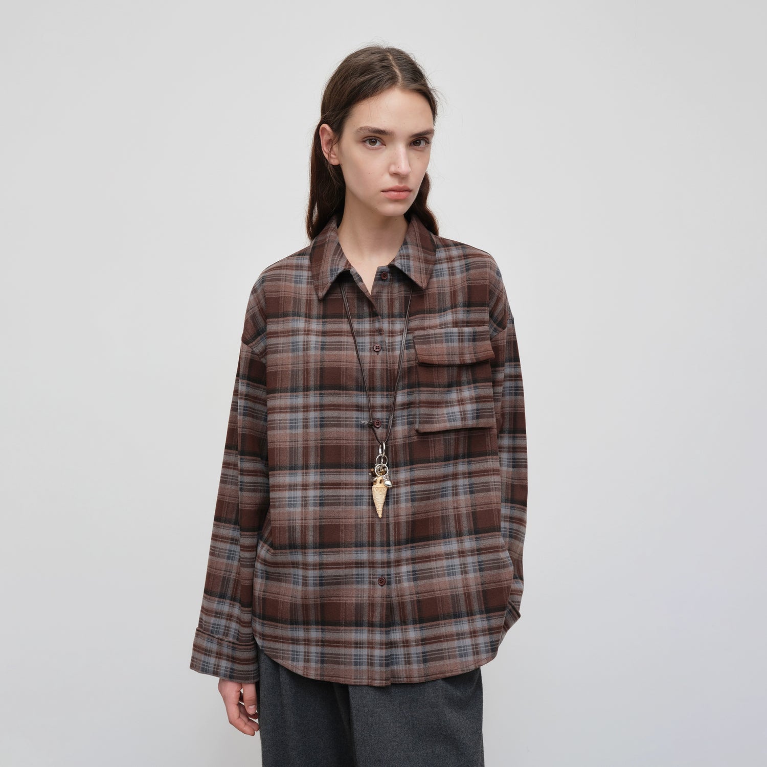 Vintage Purple-Brown Plaid Brushed Shirt
