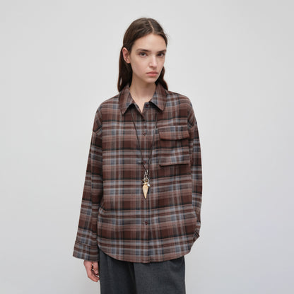 Vintage Purple-Brown Plaid Brushed Shirt