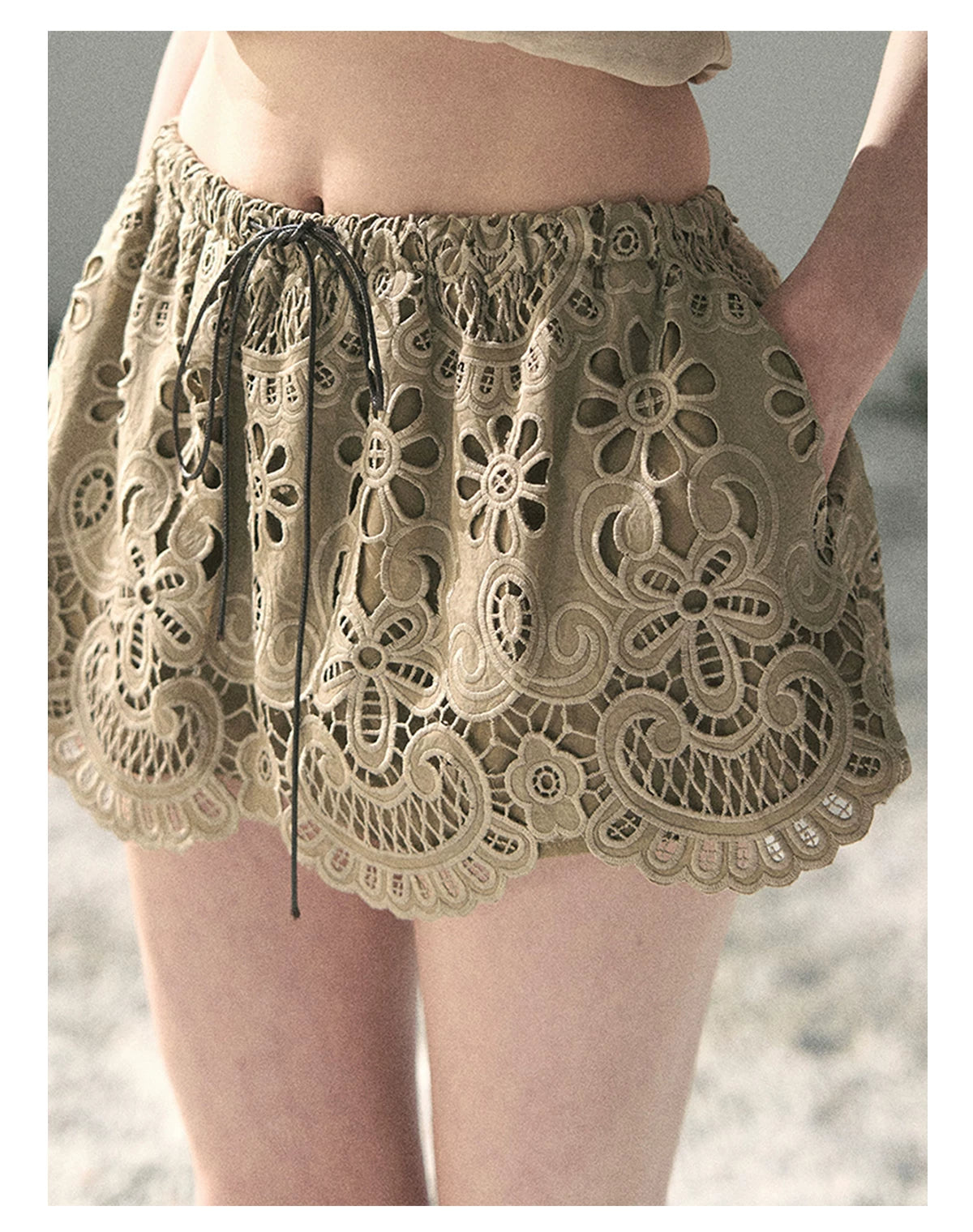 “Lost in Your Embrace” French Floral Cutwork Bubble Mini Skirt