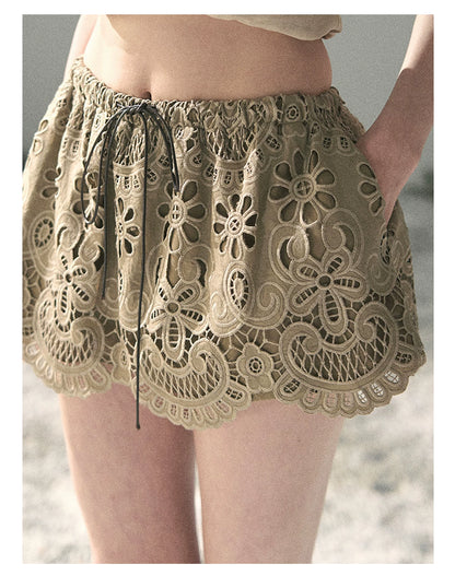 “Lost in Your Embrace” French Floral Cutwork Bubble Mini Skirt