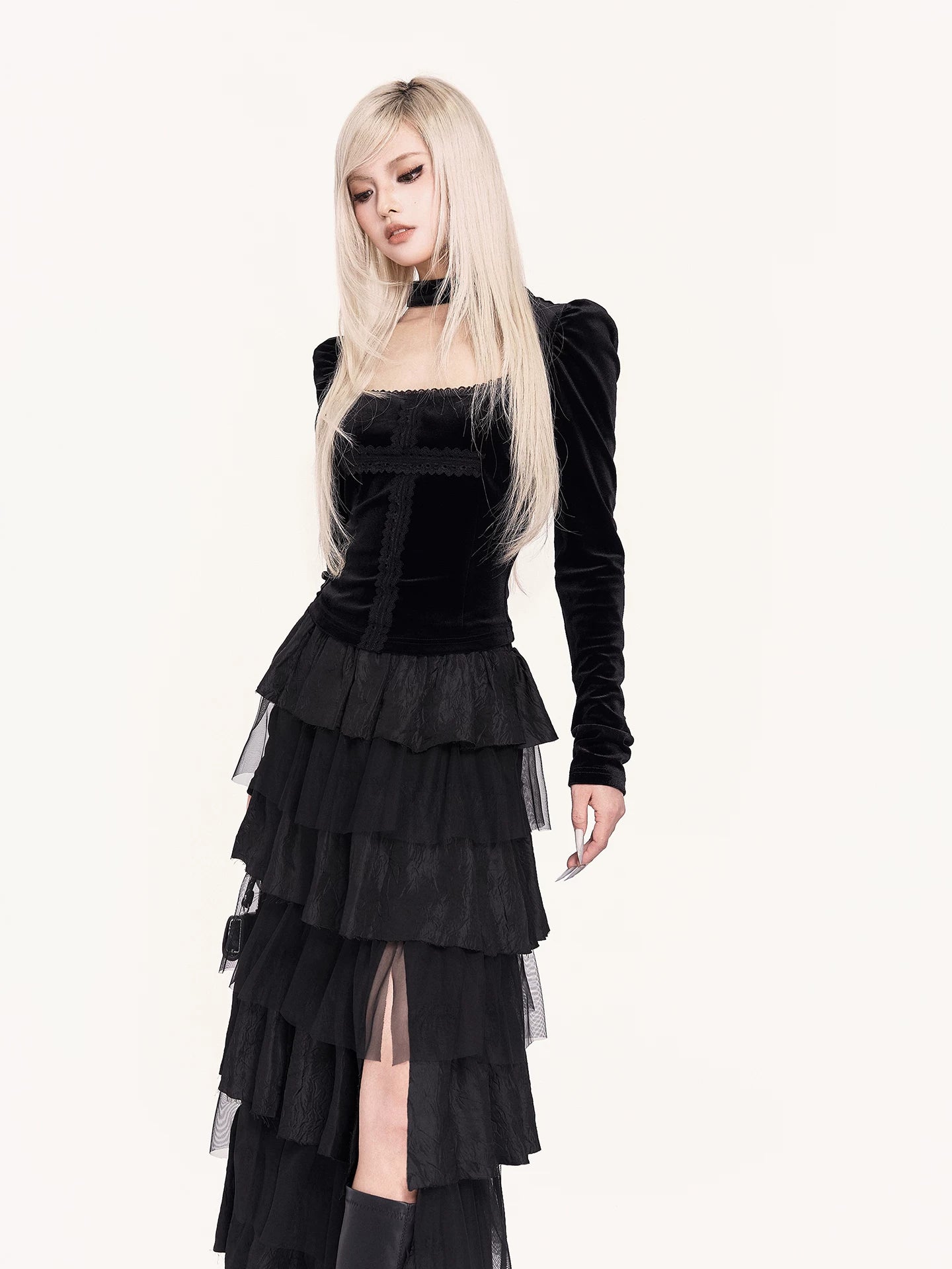 Light Dark Romantic Layered Tulle Maxi Skirt