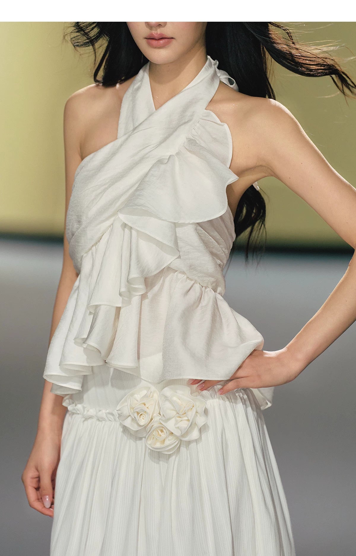 Lyocell Satin Ruffle Halter Top &amp; Floral Maxi Skirt Set