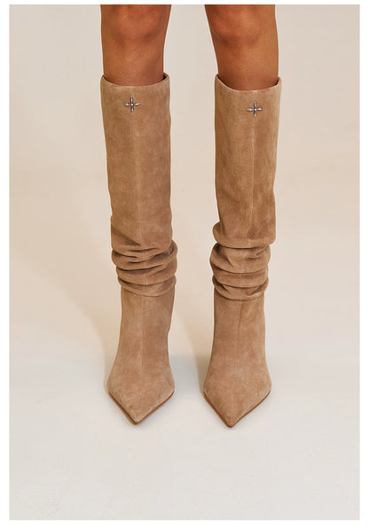 RAGE Wildstorm Suede Stacked Leather High-Heel Boots